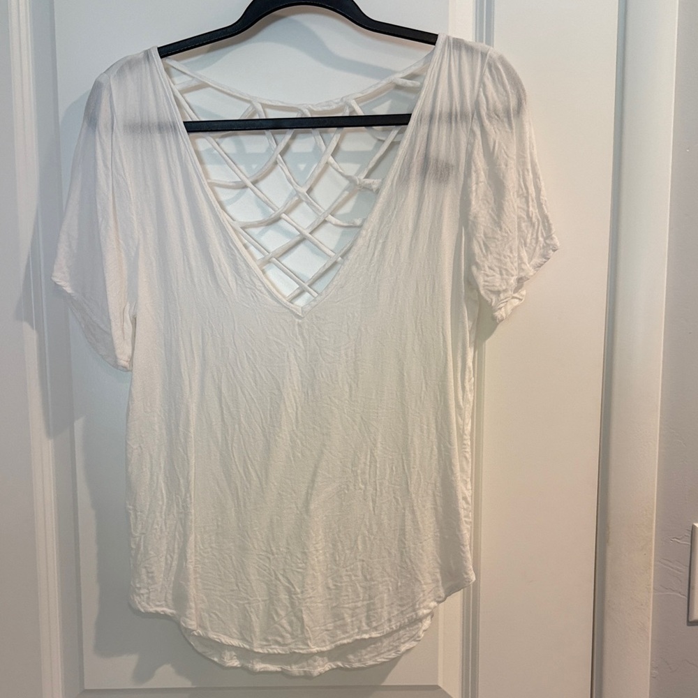Elegant White Lattice Back Top size S by BKE